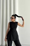 JAKAR KETEN KOLSUZ BLUZ-PANTOLON TK - Siyah resmi